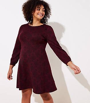 Loft Plus Leafed Jacquard Flare Dress