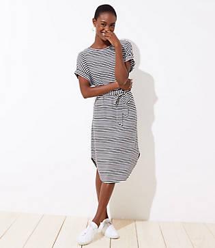 Loft Striped Tie Waist Tee Dress