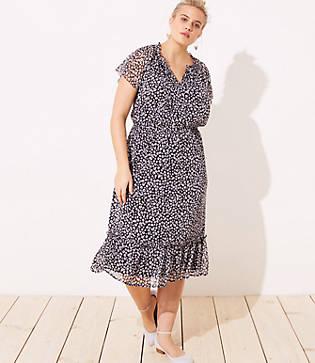 Loft Plus Floral Tie Neck Flounce Dress