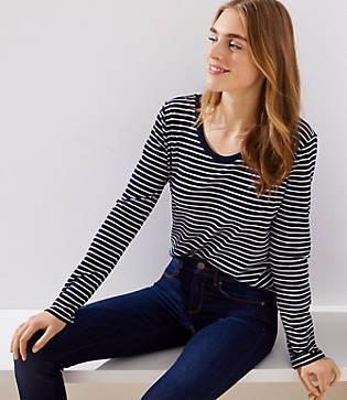 Loft Striped Scoop Neck Tee