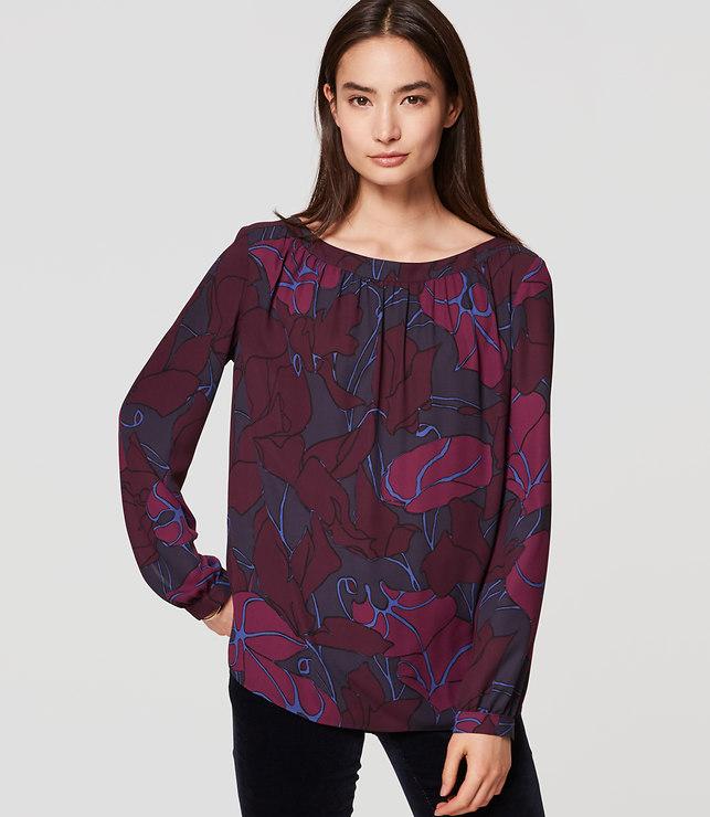 Loft Printed Shirred Blouse