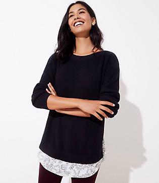 Loft Floral Mixed Media Tunic Sweater