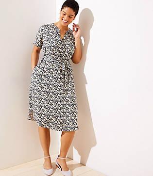 Loft Plus Floral Tie Waist Shirtdress