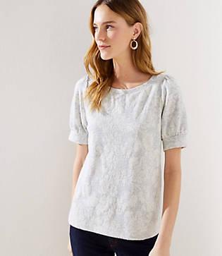 Loft Floral Jacquard Puff Sleeve Tee