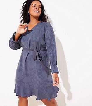Loft Plus Floral Jacquard Tie Waist Flounce Dress