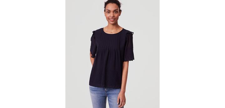 Loft Daisy Embroidered Pintuck Top