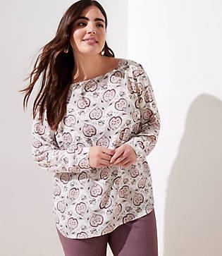 Loft Plus Paisley Leaf Square Neck Blouse