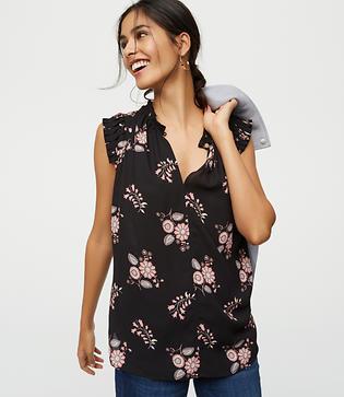 Loft Floral Pleated Shoulder Shell