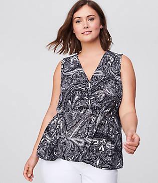 Loft Plus Shadow Paisley Wrap Mixed Media Shell