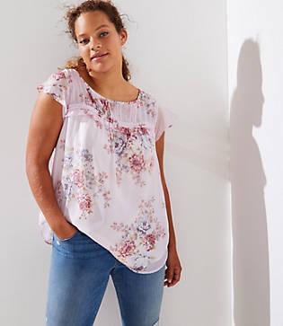 Loft Plus Floral Ruffle Flutter Top
