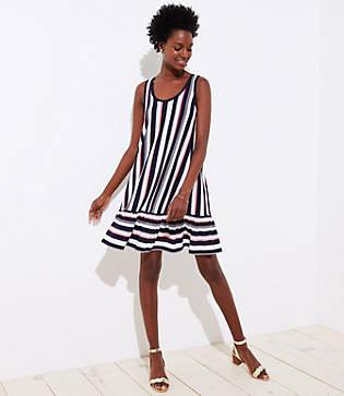 Loft Striped Flounce Sleeveless Swing Dress