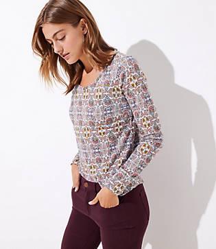 Loft Mosaic Long Sleeve Shirttail Tee