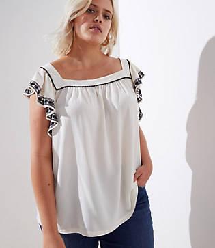 Loft Plus Embroidered Flutter Square Neck Top
