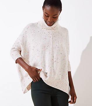 Loft Speckled Turtleneck Poncho Sweater