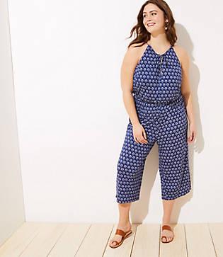 Loft Plus Loft Beach Ruffled Tie Neck Wide Leg Jumpsuit