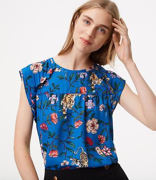 Loft Striped Ruffle Trim Top