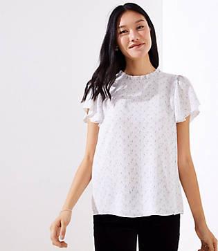 Loft Dotted Tie Waist Flutter Blouse