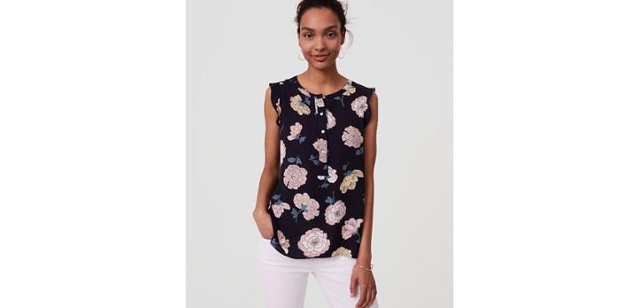 Loft Peony Ruffle Henley Shell