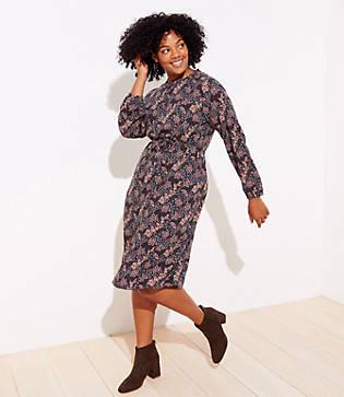 Loft Plus Garden Ruffle Neck Swing Dress