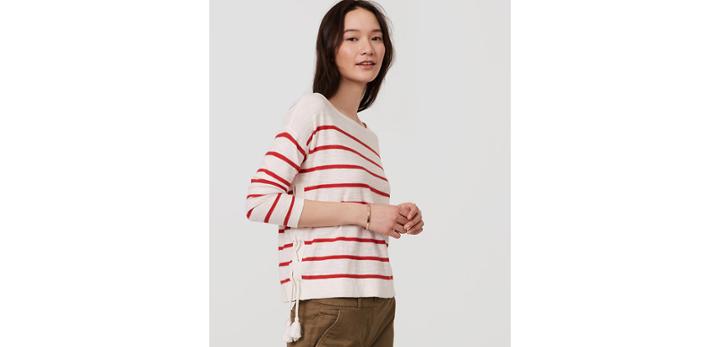Loft Striped Lace Up Side Sweater