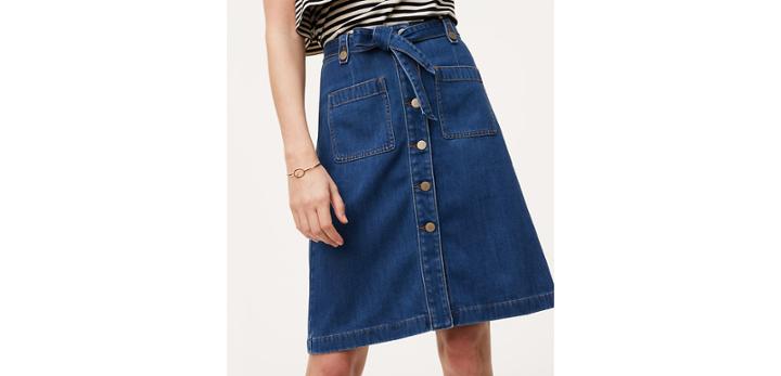 Loft Denim Tie Waist Button Skirt