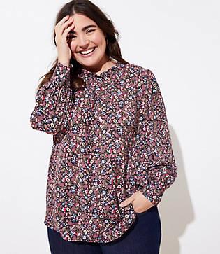 Loft Plus Vine Ruffle Tie Back Blouse