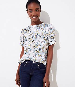 Loft Paisley Button Back Top