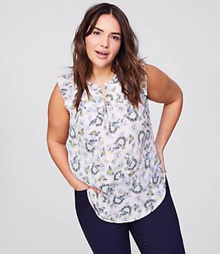 Loft Plus Exclusive Shirred Ruffle Trim Shell