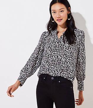 Loft Leopard Print Crossover Back Utility Blouse