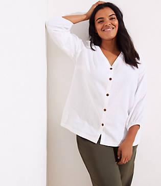 Loft Plus Blouson Sleeve Button Down Top