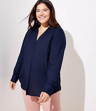 Loft Plus Swiss Dot Ruffle Utility Blouse