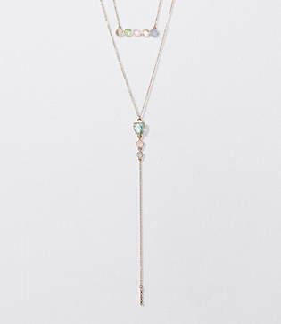 Loft Mixed Stone Double Layer Y Necklace