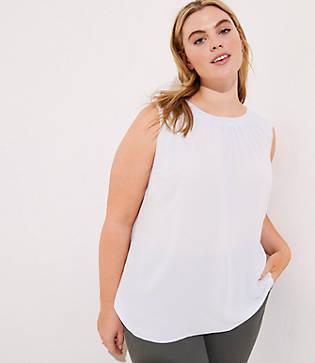 Loft Plus Smocked Mixed Media Shell