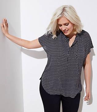 Loft Plus Dotted Tie Neck Mixed Media Tee