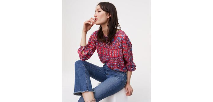 Loft Modern Frayed Flare Crop Jeans In Vintage Indigo Wash