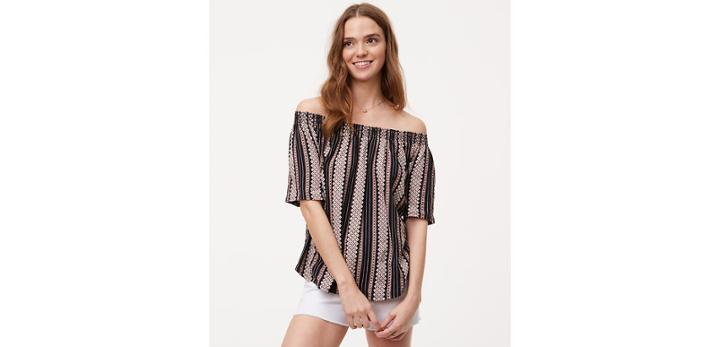 Loft Diamond Stripe Off The Shoulder Vintage Soft Tee