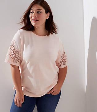 Loft Plus Eyelet Medallion Sleeve Tee