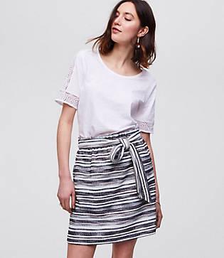Loft Stripe Belted Pull On Pocket Skirt