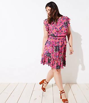 Loft Plus Mixed Floral Tie Flutter Dress