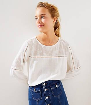 Loft Floral Dotted Cutout Blouse