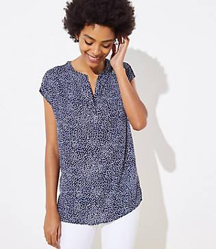 Loft Dotted Mixed Media Split Neck Top