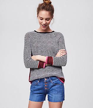 Loft Button Front Denim Cut Off Shorts In Rich Dark Indigo Wash