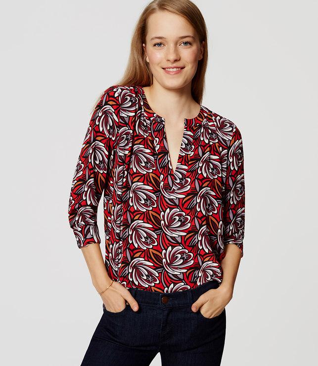 Loft Shadow Floral Split Neck Tunic