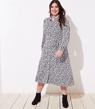 Loft Plus Leopard Print Tie Waist Shirtdress