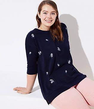 Loft Plus Floral Embroidered Swing Sweatshirt