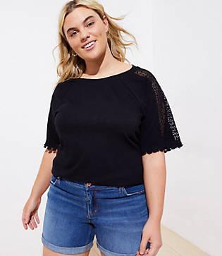 Loft Plus Crochet Pom Pom Sweatshirt Tee