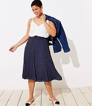 Loft Plus Dotted Godet Midi Skirt