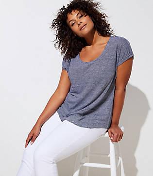 Loft Plus Striped Linen Shirttail Tee