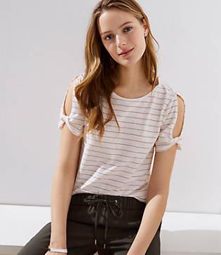 Loft Shimmer Stripe Vintage Soft Twist Sleeve Tee