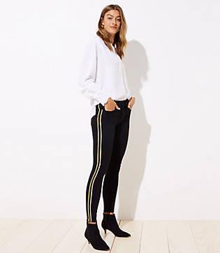 Loft Modern Shimmer Side Stripe Skinny Jeans In Black